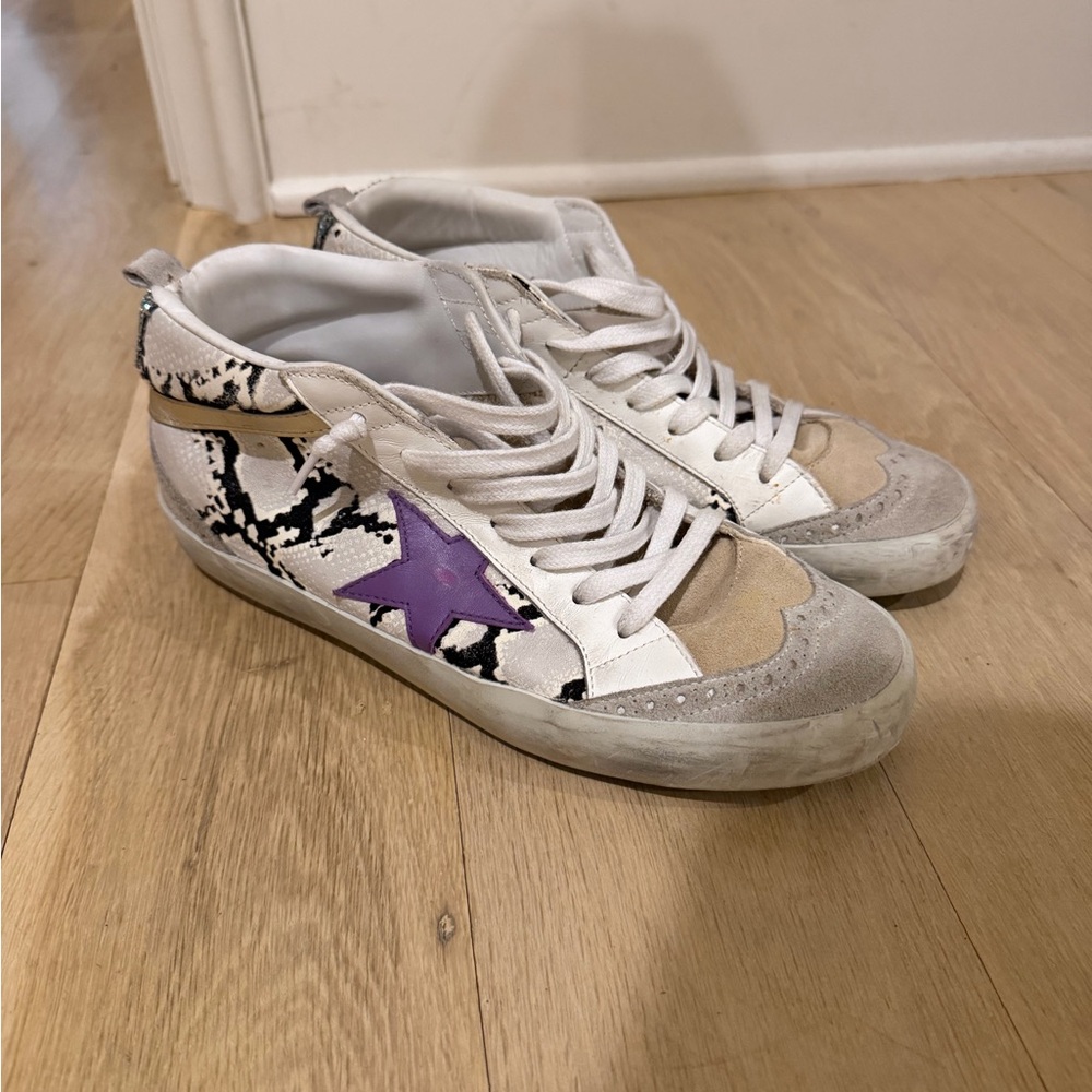 Golden Goose White and Purple Sneakers